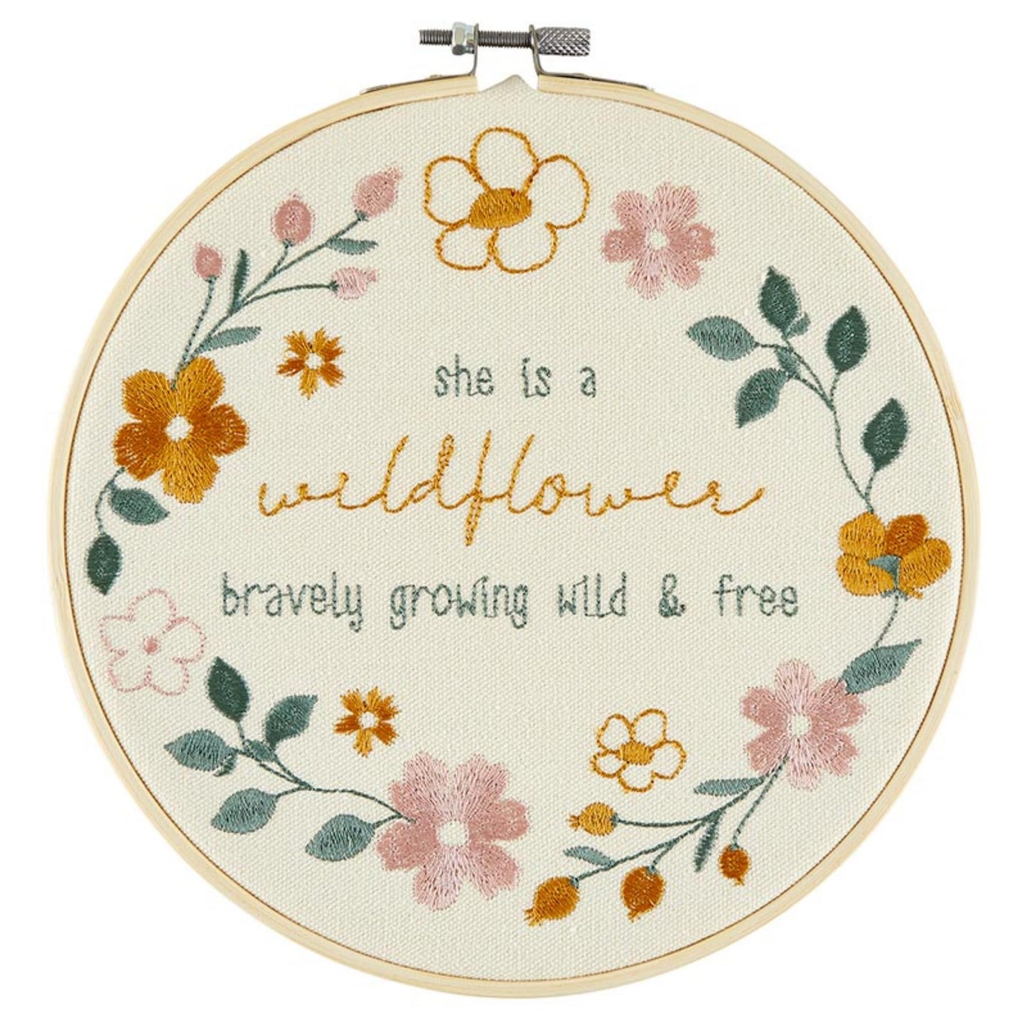Faithworks Embroidered Wall Art - Wooden Hoop Boho Farmhouse Wall Décor, 8" x 8", Wild & Free