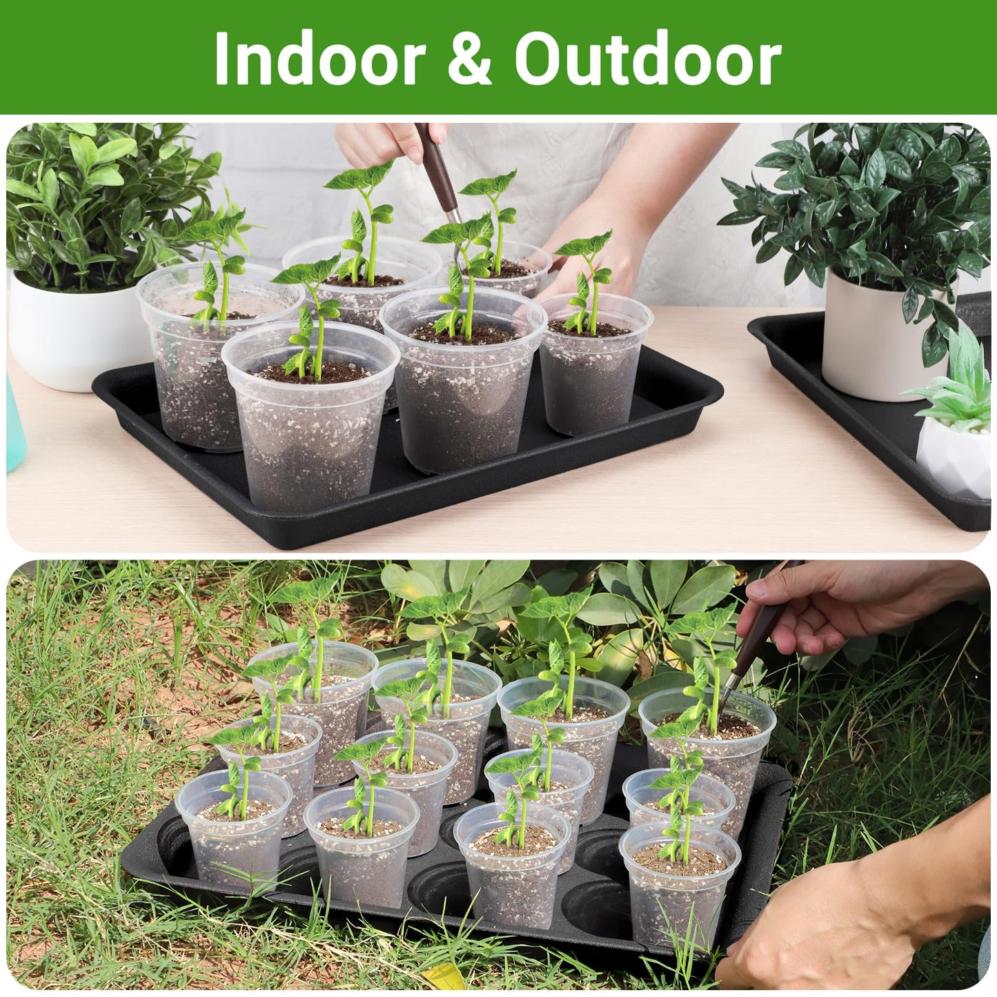 GREANER 17 Inch Plastic Plant Saucer, Black Trays for Plants, Flower Pot No Holes Plant Drip Trays, Heavy Duty Plastic Plant Saucers for Indoors Outdoors