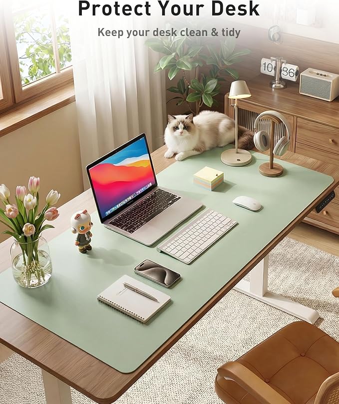 Aothia Faux Leather Desk Mat - Large Mouse Pad, Non-Slip PU Leather Blotter, Waterproof Writing Surface for Office and Home (Aqua, 40" x 24")