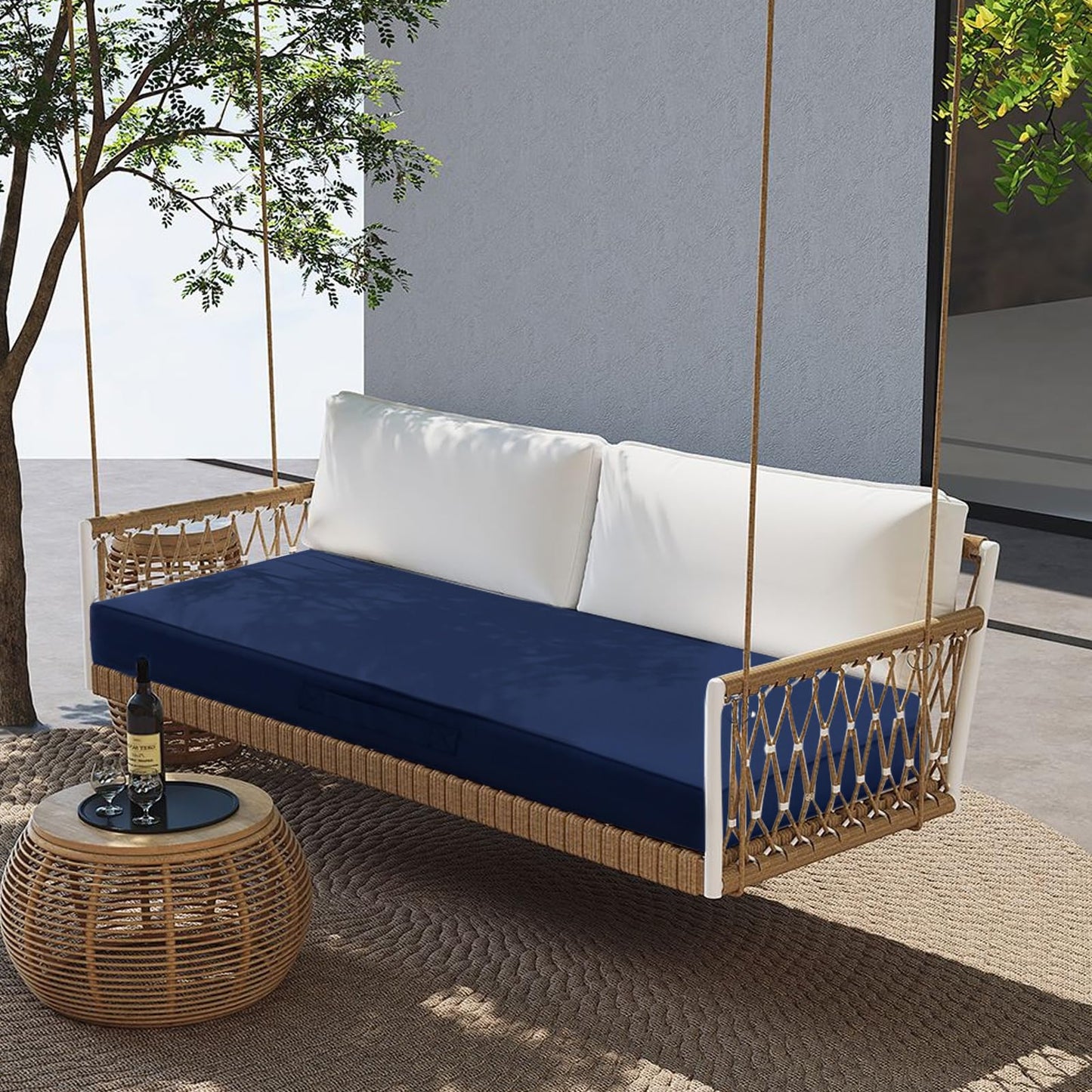 YIJIAN HOME Outdoor Bench Cushion 48 x 18 x 4 Inch, Memory Foam Patio Bench Cushion for Outdoor Furniture Waterproof, Porch Swing Pad with Handle and Adjustable Strap, Navy