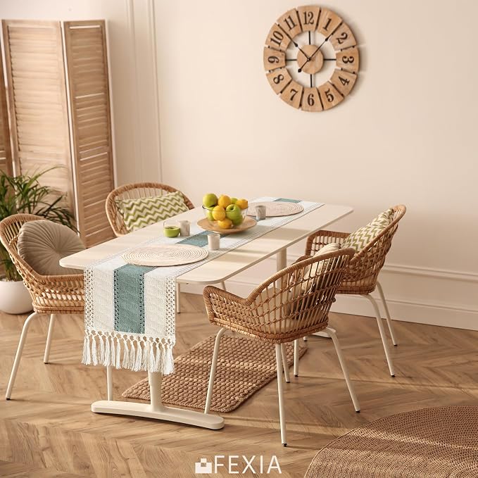 FEXIA Sage Green Table Runner 48 Inches Long with Tassels Boho for Summer Home Decor Rustic Macrame Farmhouse Table Cover for Wedding Party Bohemian Bridal Shower Dining Decorations(12x48 Inches)