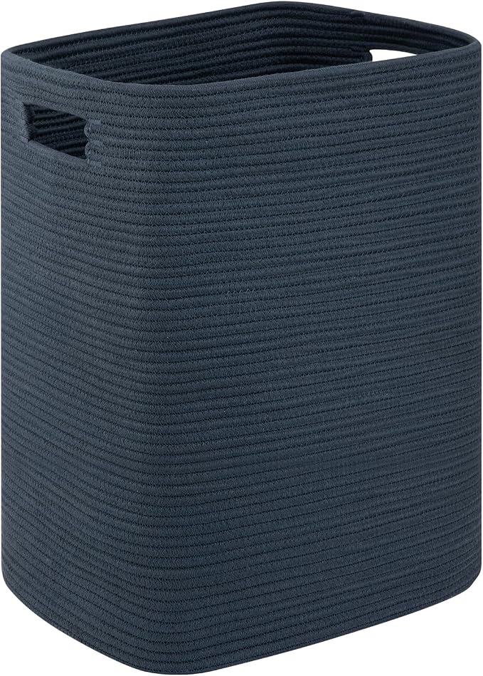 OIAHOMY Laundry Hamper, Laundry Basket,Rectangle Cotton Large Blanket Storage Basket for Living room,Bedroom Woven Decorative Storage for Toys,Clothes,Pillows-16x13x22in-Blue