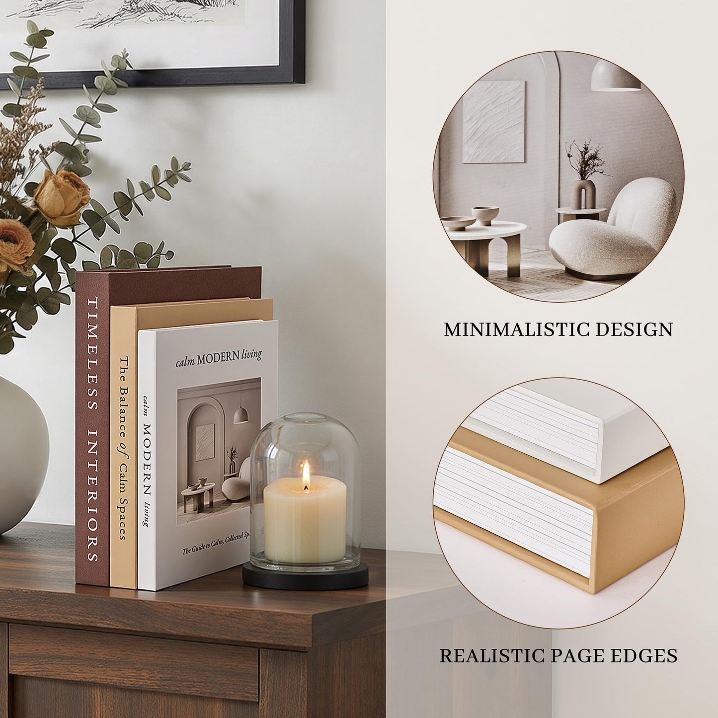 JARLINK Beautiful Decorative Books, Set of 3 Stackable Fake Books for Coffee Table, Shelf & Mantel Decor - Modern Home Decoration with Hidden Storage for Photos, Keepsakes & Living Room Styling, Brown