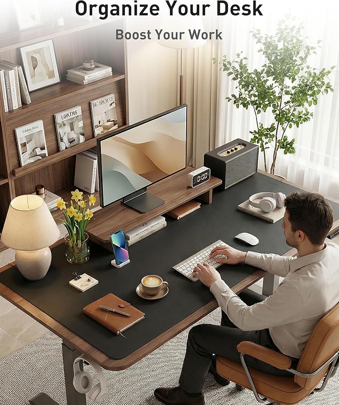 Aothia Faux Leather Desk Mat - Large Mouse Pad, Non-Slip PU Leather Blotter, Waterproof Writing Surface for Office and Home (Black, 42" x 17")