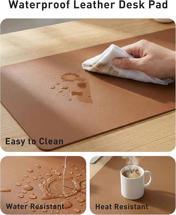 Aothia Faux Leather Desk Mat - Large Mouse Pad, Non-Slip PU Leather Blotter, Waterproof Writing Surface for Office and Home (Brown, 63" x 24")