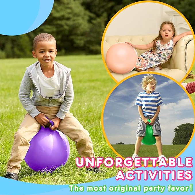 Lewtemi 6 Pcs Hopper Ball Carnival Outdoor Games 20 Inch Jumping Hopping Inflatable Bouncing Ball with Handle and Air Pump for Adults Sport Exercise (Light Colors)