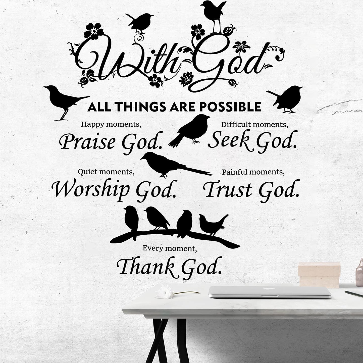 2 Pieces Bible Verse Wall Decal Scripture Quote Sticker - With God Things Are Possible Vinyl Christian Praise God DIY Inspirational Sayings Wall Art for Home Bedroom Decor