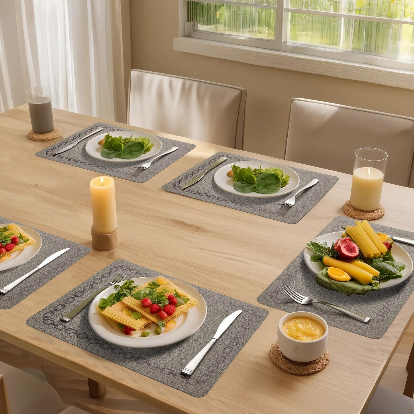 OasisLiteZen Placemats Set of 6, Heat Resistant & Waterproof Table Mats for Dining, Non Slip Scratch Proof Place Mats for Kitchen, Easy to Clean - Outdoor,Indoor Use(17x12 Inch)