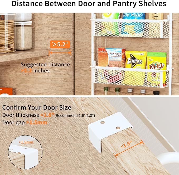 Over the Door Pantry Organizer, 6-Tier Pantry Door Organization and Storage, Over the Door Spice Rack, Home & Kitchen Storage Shelves for Cabinet, White