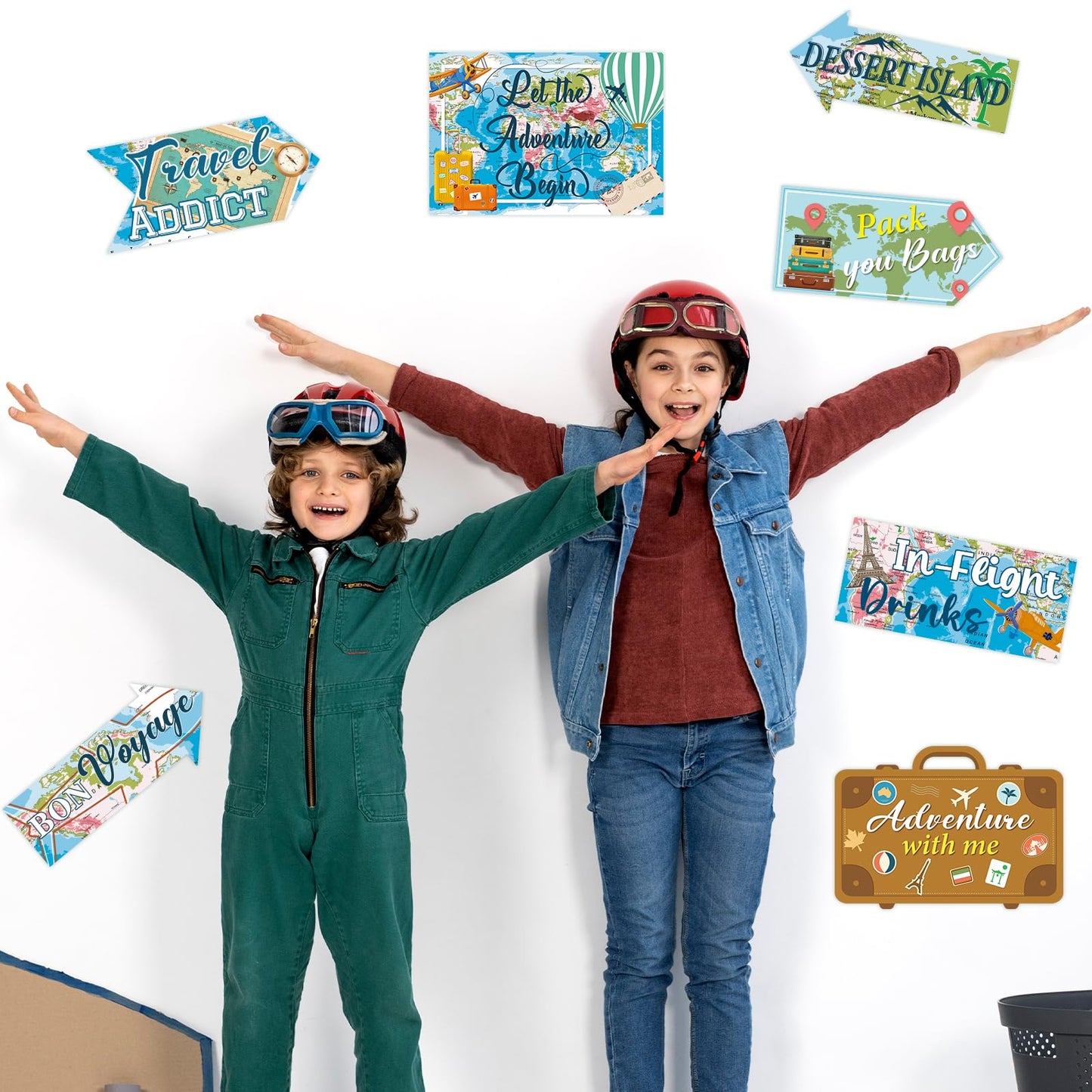 20 Pieces Travel Party Signs Travel Themed Party Decorations Let The Adventure Begin Sign Around the World Decorations Bon Voyage Party Wall Door Porch Yard Sign Travel Party Supplies