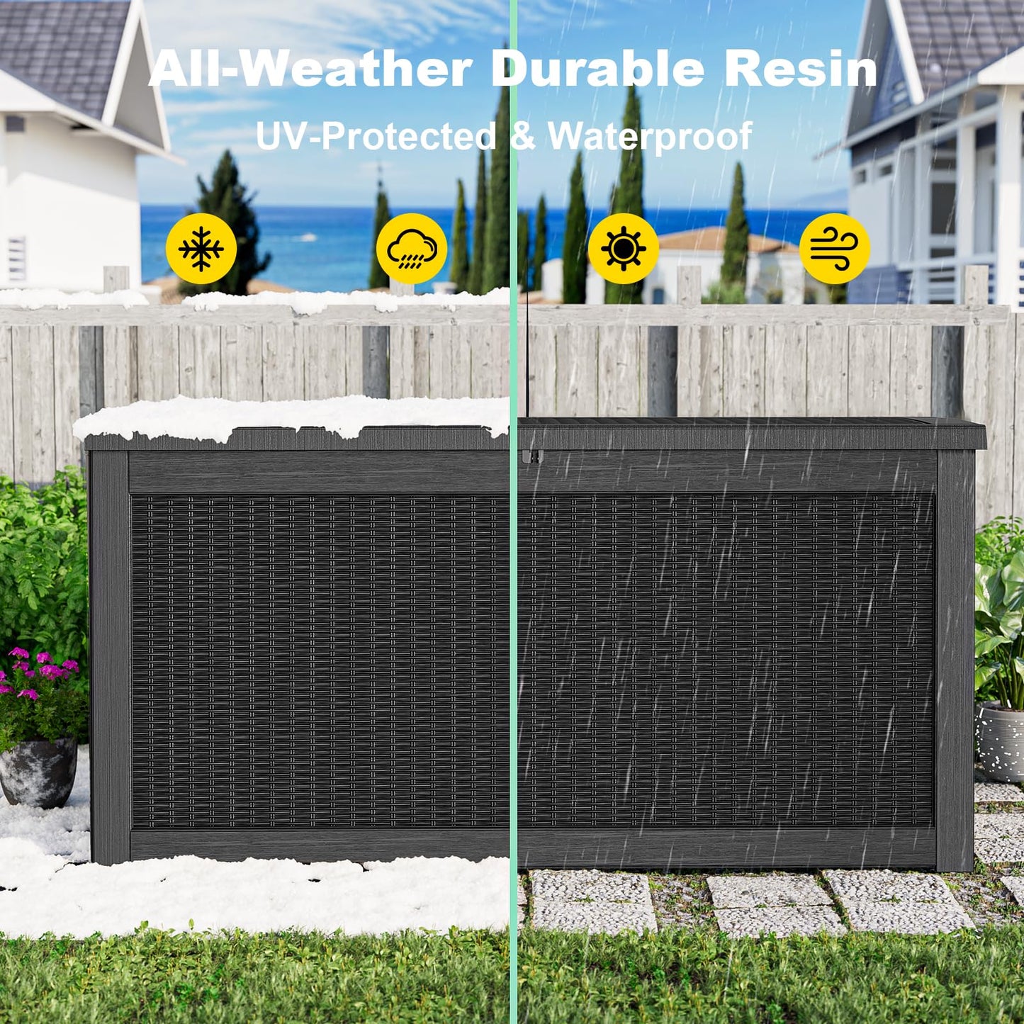 ASKPASS 320 Gallon Outdoor Storage Box,Large Waterproof UV Resistant Deck Box,Lockable Storage Container for Patio Furniture Cushions Garden Tools and Pool Accessories(Black)