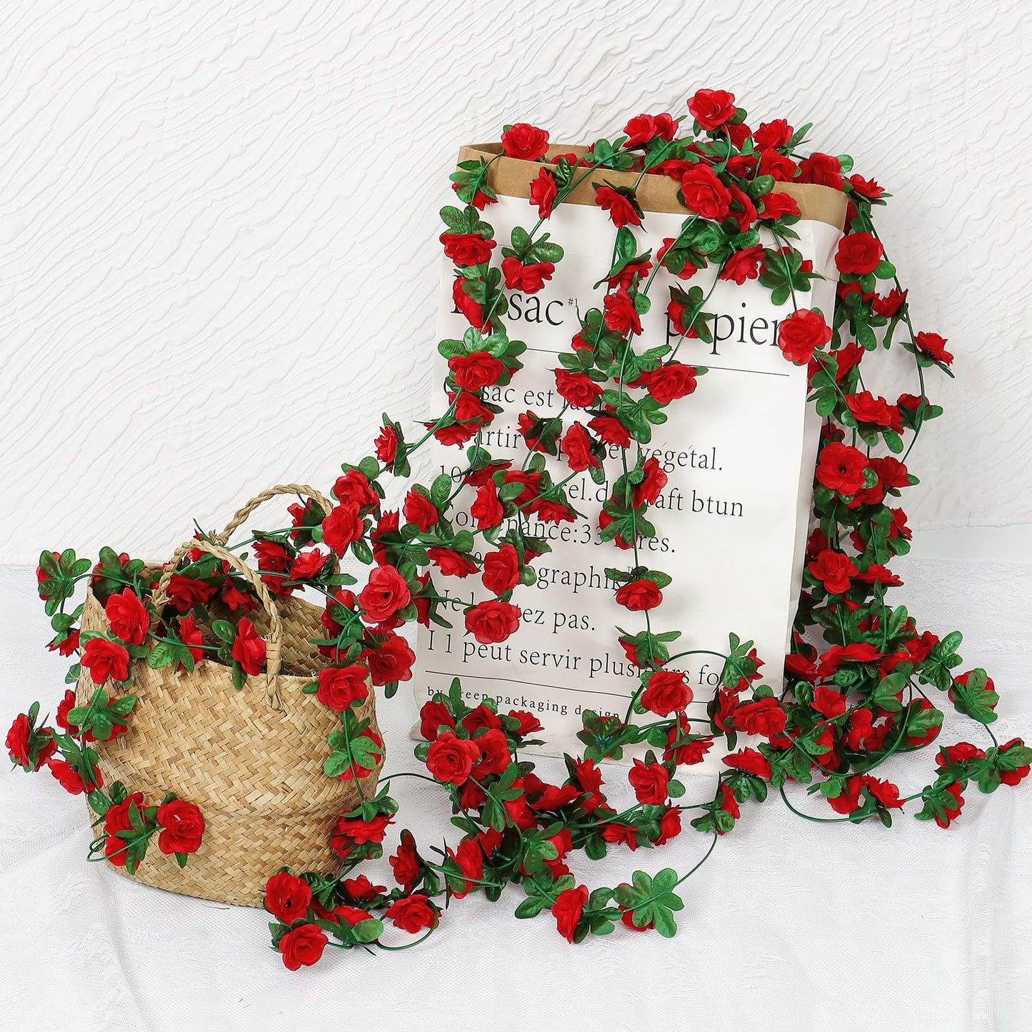 KHOYIME 9 Pack 72 FT Artificial Flower Garland, Fake Red Roses Vines Silk Flowers Faux Plastic Outdoor Hanging Floral Ivy Garland Decoration for Wedding Arch Bedroom Home Wall Backdrop Room Decor