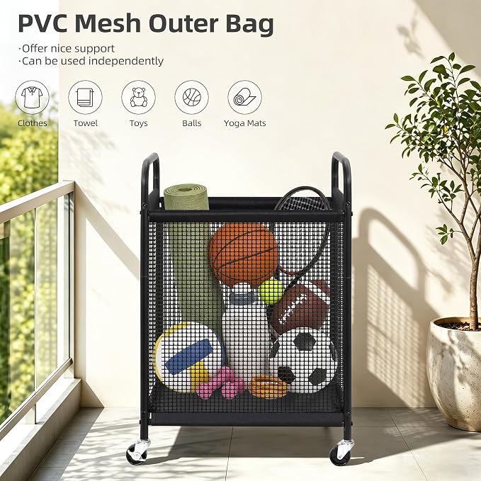 STORAGE MANIAC Rolling Laundry Hamper with Wheels 1-Section Laundry Sorter Rolling Laundrys Basket on Wheels with Removable Bag Clothes Hamper Laundrys Organizer Cart Bathroom Bedroom 90L Grey