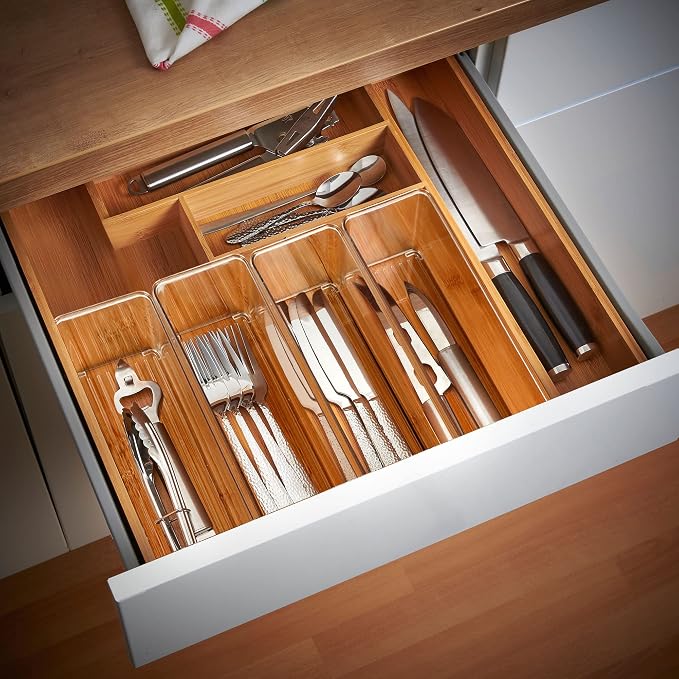 Qilinba 8 PACK Drawer Organizers Deep Drawer Organizer Bins Silverware Organizer Clear Stackable Storage Bins for Bathroom, Pantry, Office, Vanity, Desk Organization and Storage