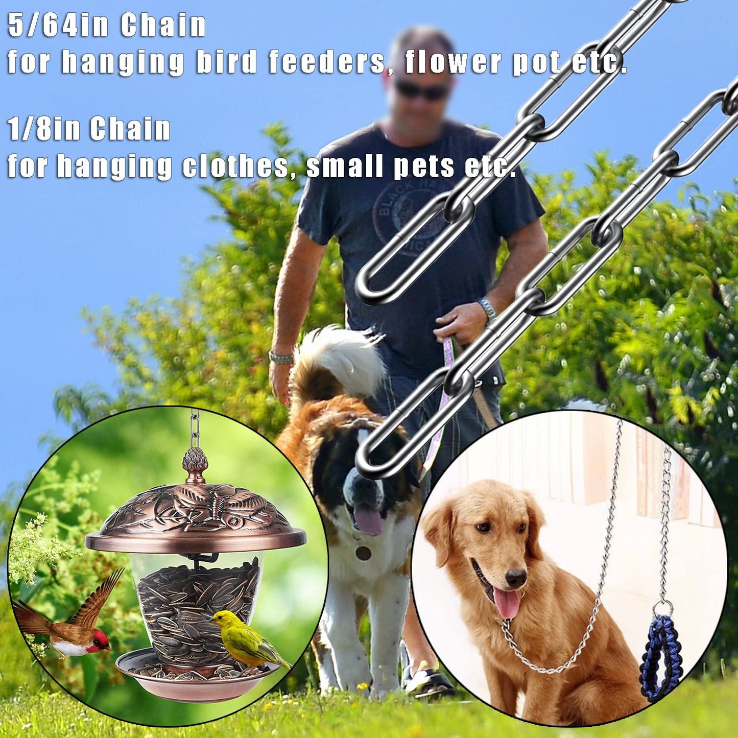 Stainless Steel Chain, Lsqurel 6.5ft Metal Chain Link Chain Small 1/8in Light Duty Chain Utility Chain Jack Chain for Home Outdoor Camping Hanging etc (1/8in-6.5ft)