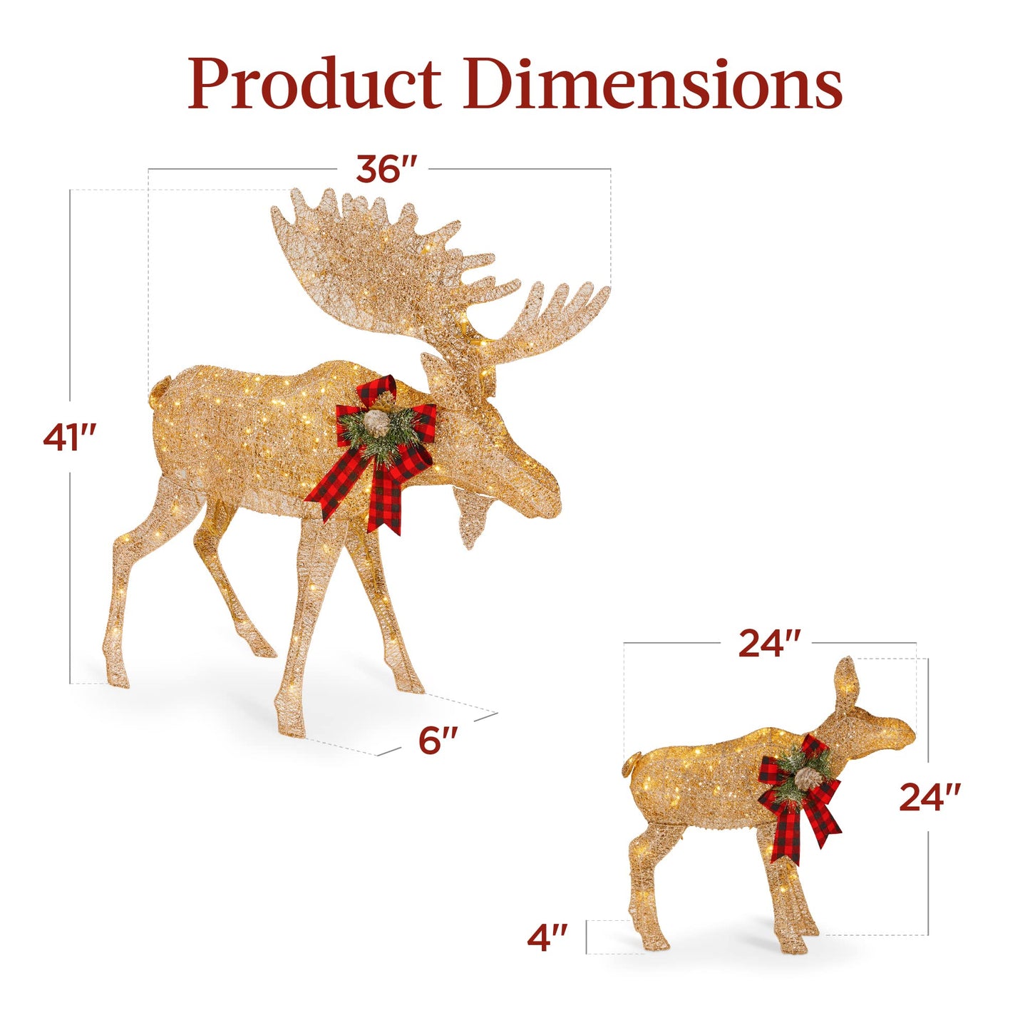 Best Choice Products 2-Piece Moose Family, Lighted Outdoor All-Weather Christmas Yard Decoration Light-Up Décor Set w/ 170 LED Lights, Ground Stakes, Zip Ties - Gold