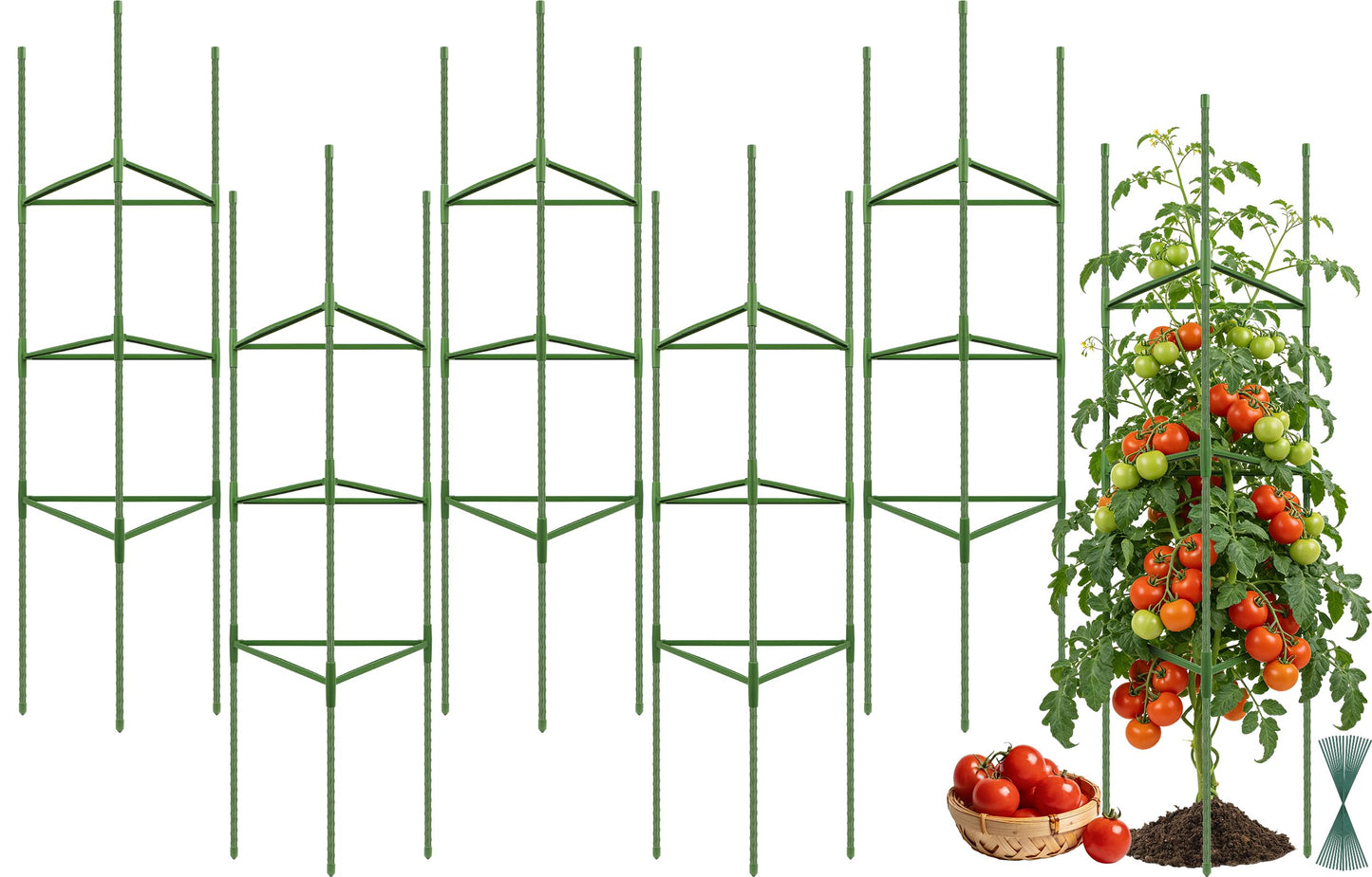 Tegarbed 6 Pack Tomato Cage for Garden Plant Supports, 48 Inch Tomato Trellis for Potted Plants, Heavy-Duty Garden Plant Stakes for Climbing Vegetables Plants Cucumber Peony Flowers, Green