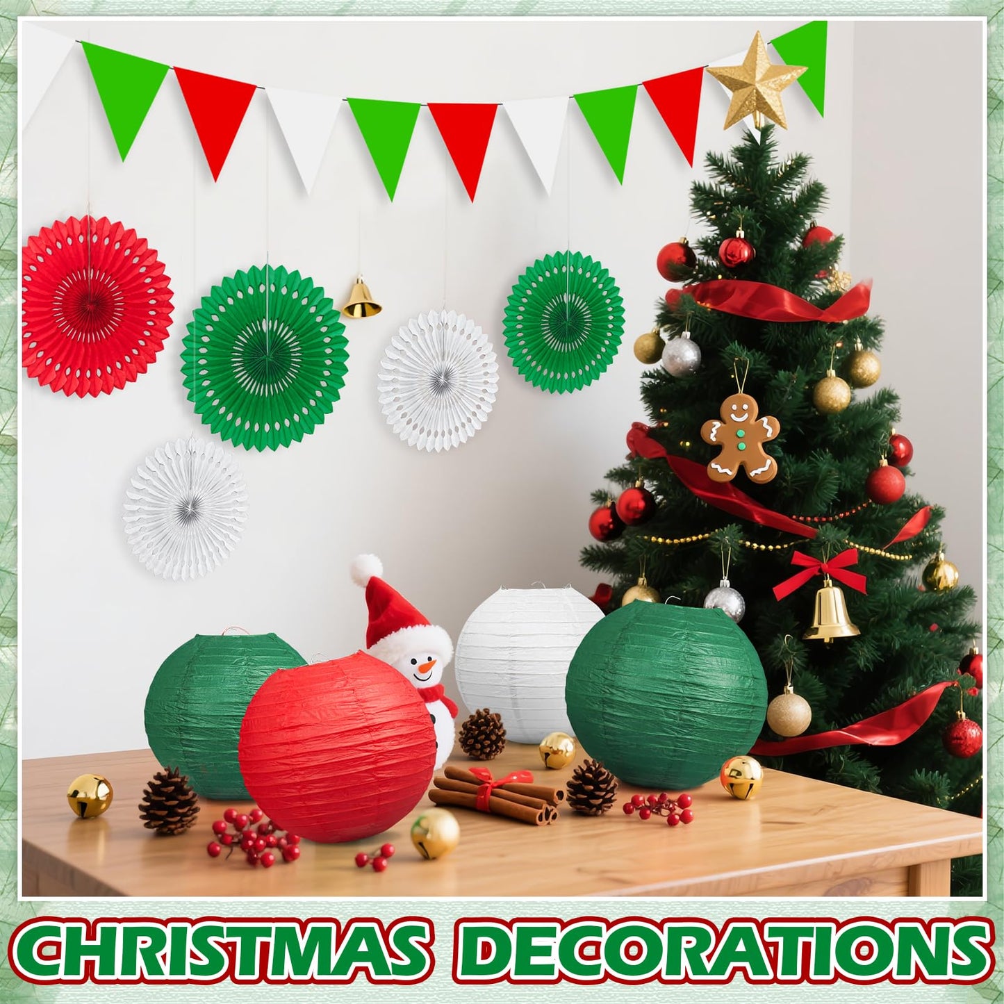 13 Pcs Red White Green Italian Party Decorations Set, Hanging Paper Lanterns & Fans, Mexican Fiesta Decor, Christmas Holiday Supplies, Reusable Eco-Friendly Party Backdrop Kit