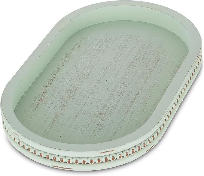 Hanobe Decorative Trays for Coffee Table: Sage Green Oval Bathroom Trays - Wood Modern Farmhouse Decor for Home Kitchen Counter Entryway Table
