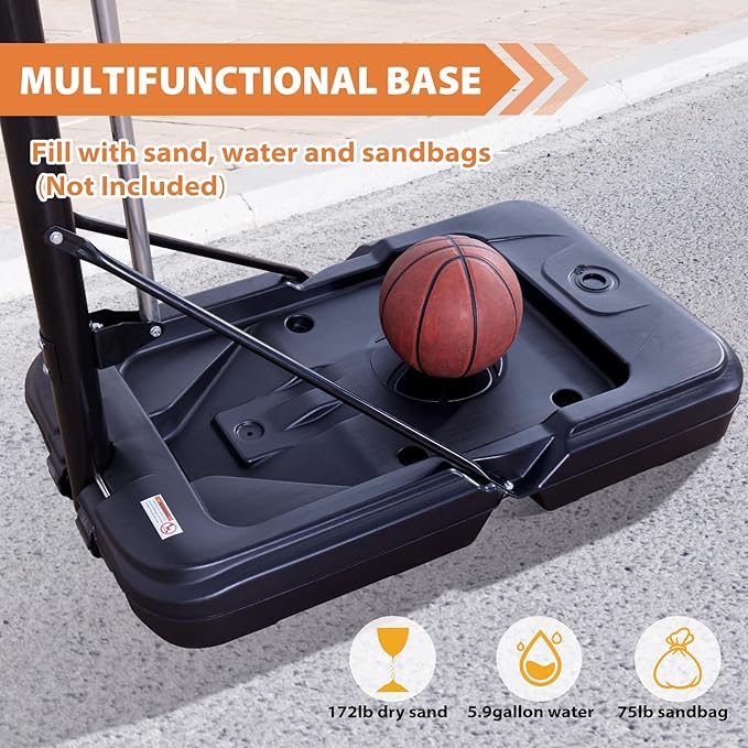 Portable Basketball Hoop Outdoor, 4.8-10FT Height Adjustable Basketball Hoop Goal System with 44/48 Inch Impact Backboard and Portable Wheels for Adults