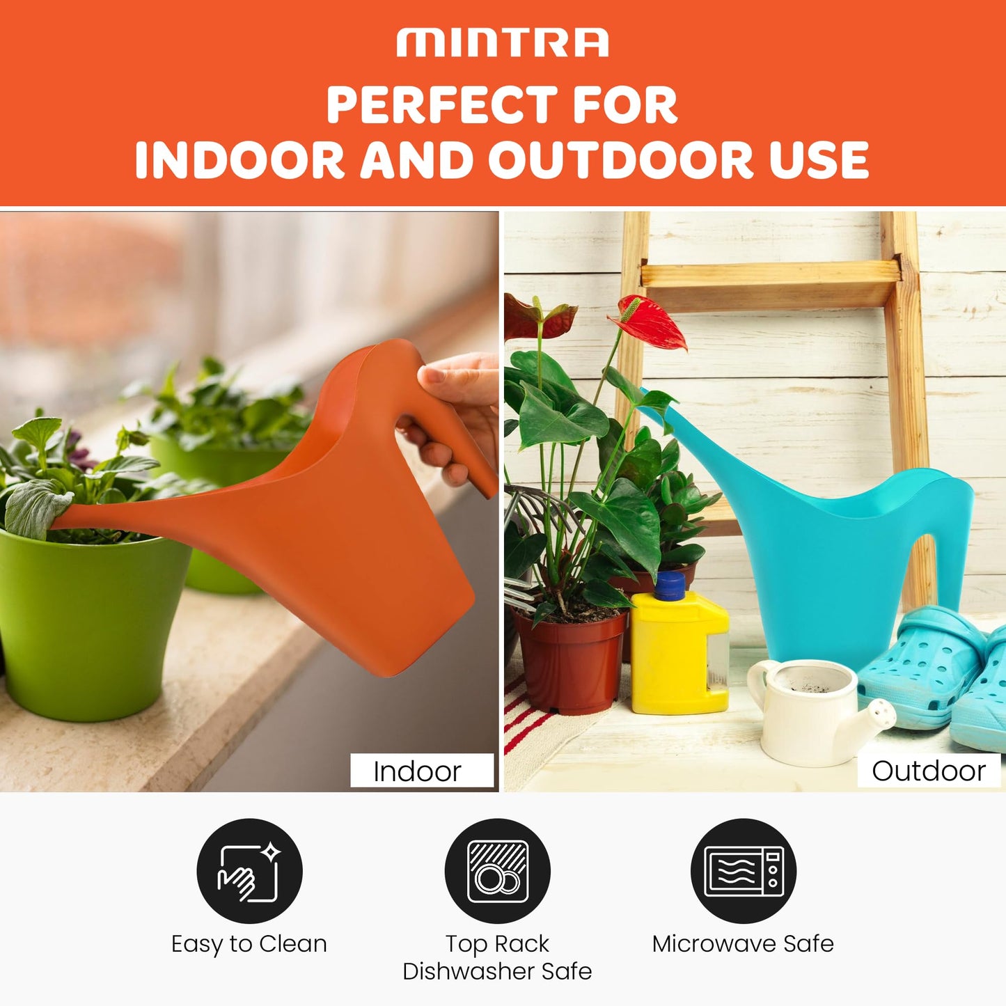 Mintra 1/2 Gallon Plant Watering Can, Long Spout Plastic Water Pitcher for Indoor & Outdoor Use, Durable & Lightweight Water Can for Watering Flowers & Potted Plants, 1 Pack, 2L/68 oz – Red