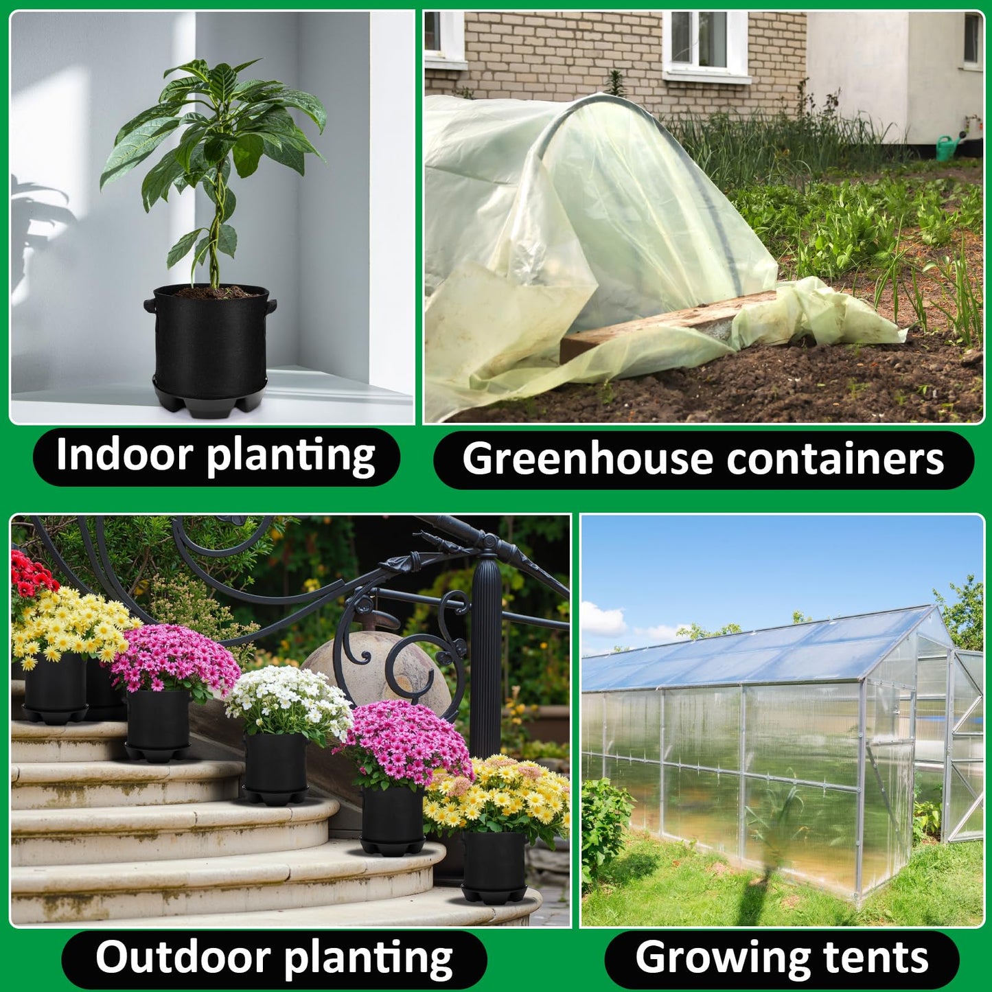 Jingmore 6 Set Self Watering Fabric Pot Base 3 Gallon Plant Nonwoven Grow Bags Automatic Watering System Plant Saucer Elevated Flower Trays with Handles for Fruits Vegetables Flowers Grow(Black)