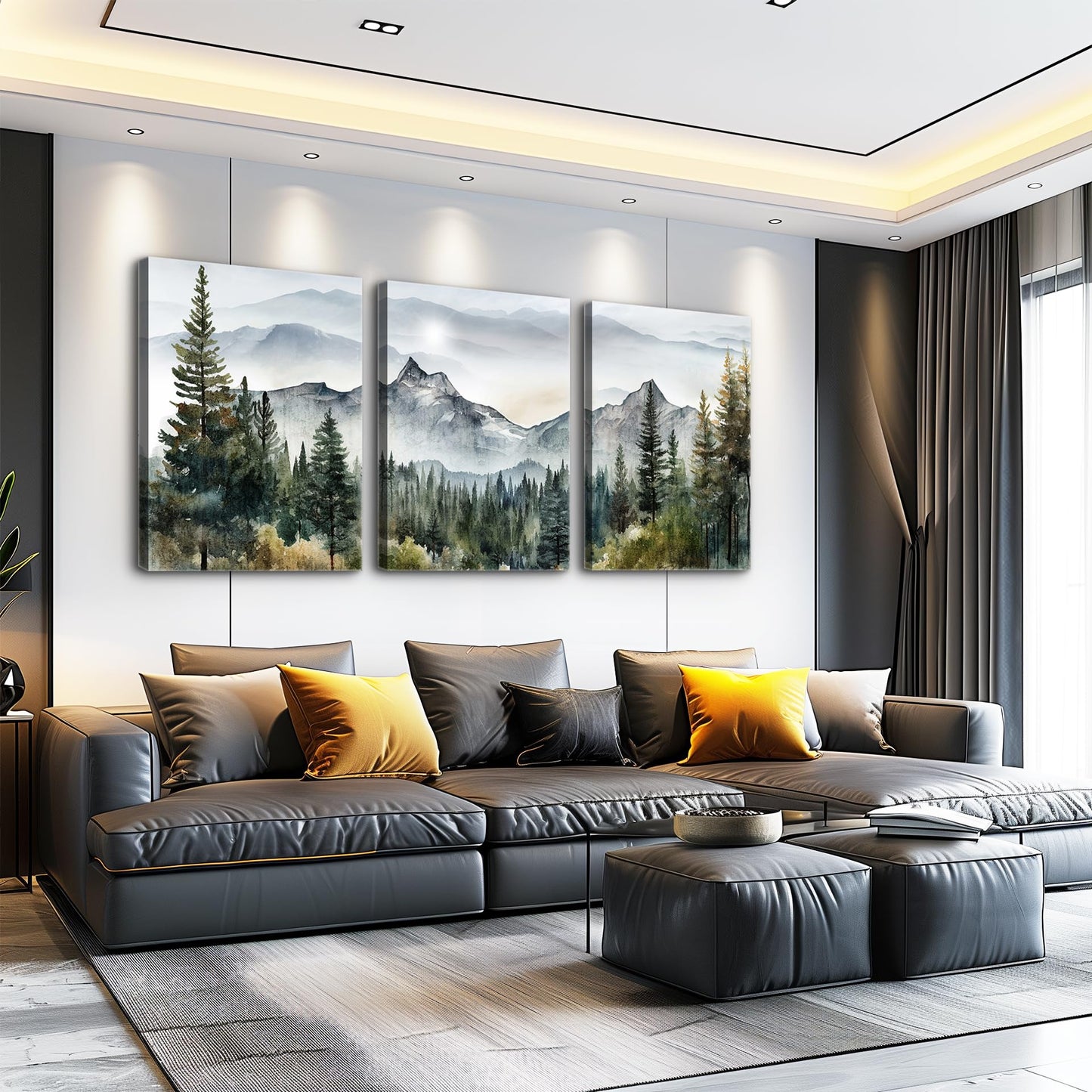 MHARTK66 3 Piece Framed Canvas Art Prints Wall Art for Living Room Modern Wall Decor for Bedroom Office Decor Abstract Mountain Forest Landscapes Ink Painting Ready to Hang Wall Pictures Home Decor