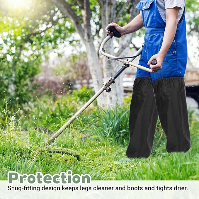 Xindojuz 2 PCS Lawn Care Leg Gaiters for Hiking Men, Waterproof Leg Guards for Snow Boots, Garden Trimming Weeds Eater Legs Chaps, Adjustable Legs Guards for Garden and Farm Working, Black