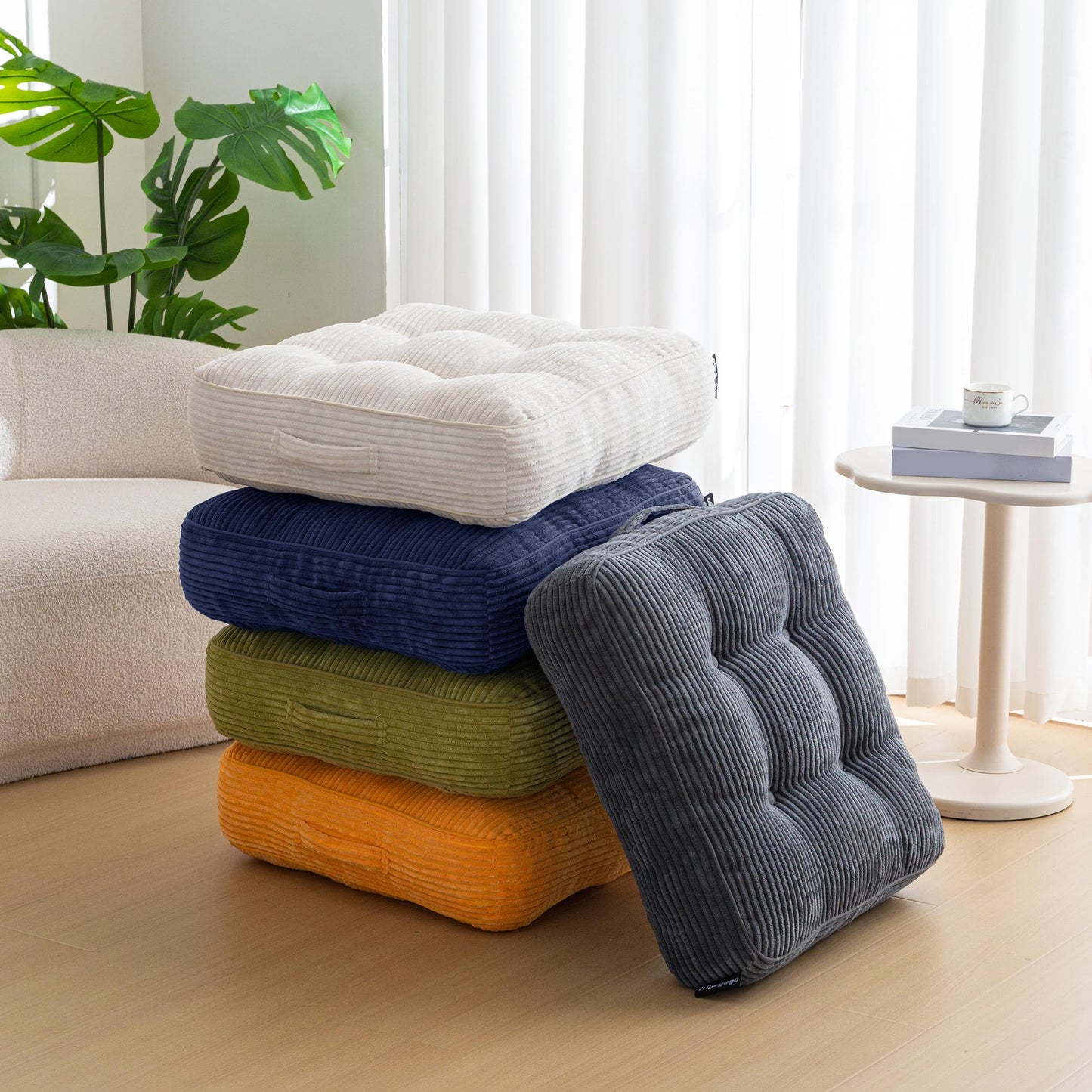 HIGOGOGO 6" Extra Thick Floor Pillow Cushion for Adults, Meditation Cushion Pillow, Large Square Floor Sitting, Tufted Corduroy Cover, for Tatami Living Room or Yoga, 22x22 Inch, 2Pack, Dark Grey