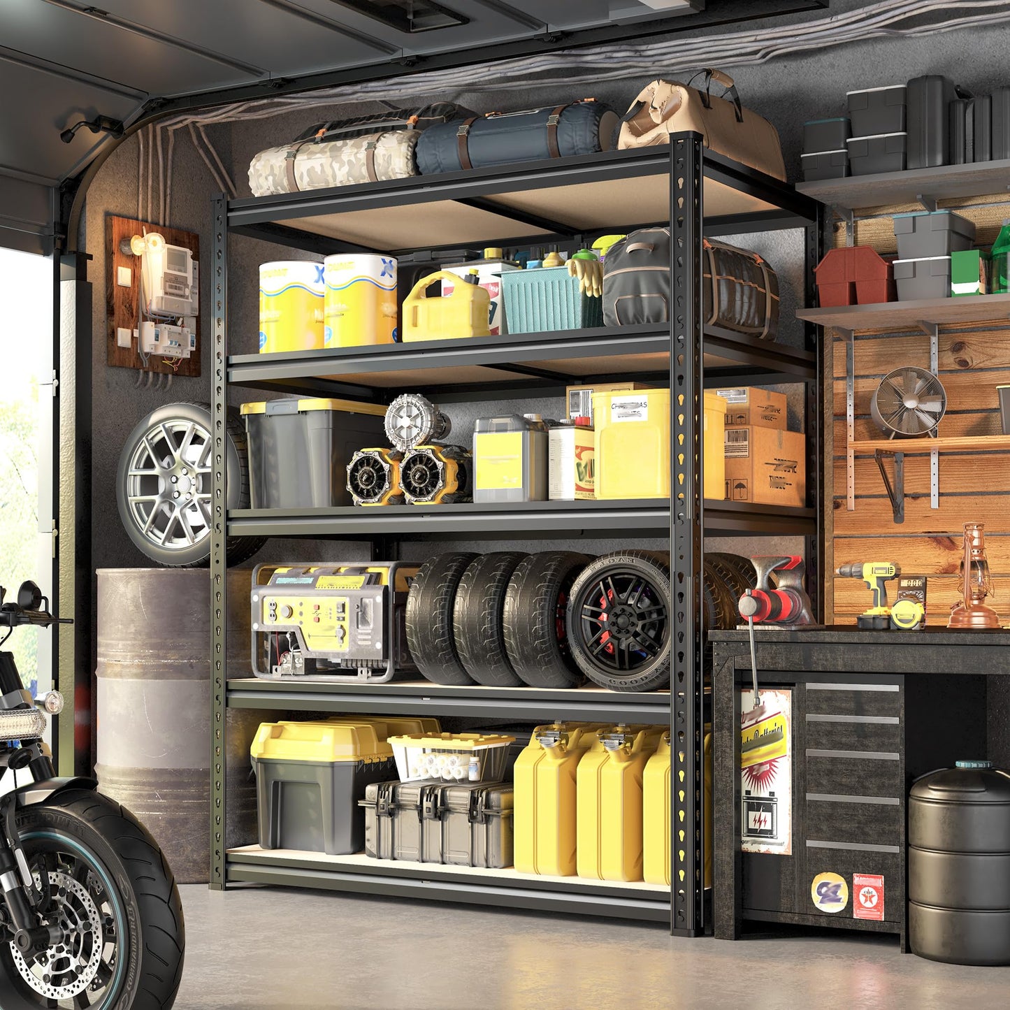 DurayLoly 72" H Garage Shelving, 5 Tier Storage Shelves Load 2500 lbs, Adjustable Garage Shelves, Metal Shelving Unit for Warehouse, Basement, Pantry, 40" Wx 16" D x 72" H, Black