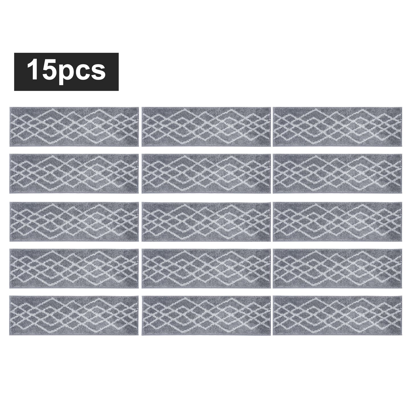 COSY HOMEER Soft Stair Treads 15pcs Non-Slip Carpet Mat 28inX9in Indoor Stair Runners for Wooden Steps,Stair Rugs for Kids and Dogs, 100% Polyester TPE Backing Grey,Rhombus