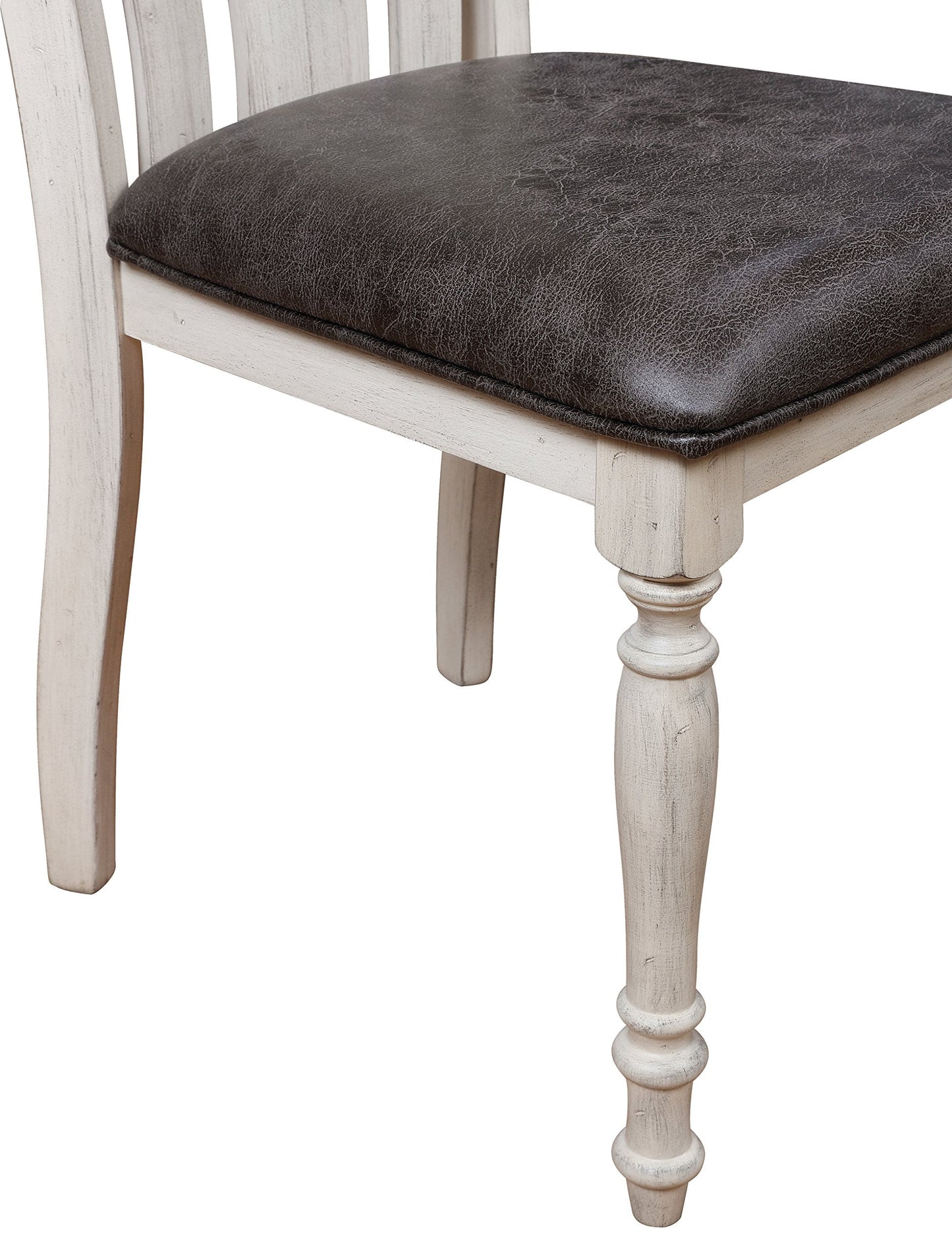 Roundhill Furniture Arch Solid Wood Dining Set: Round Table, Four Chairs, Distressed White and Dark Oak