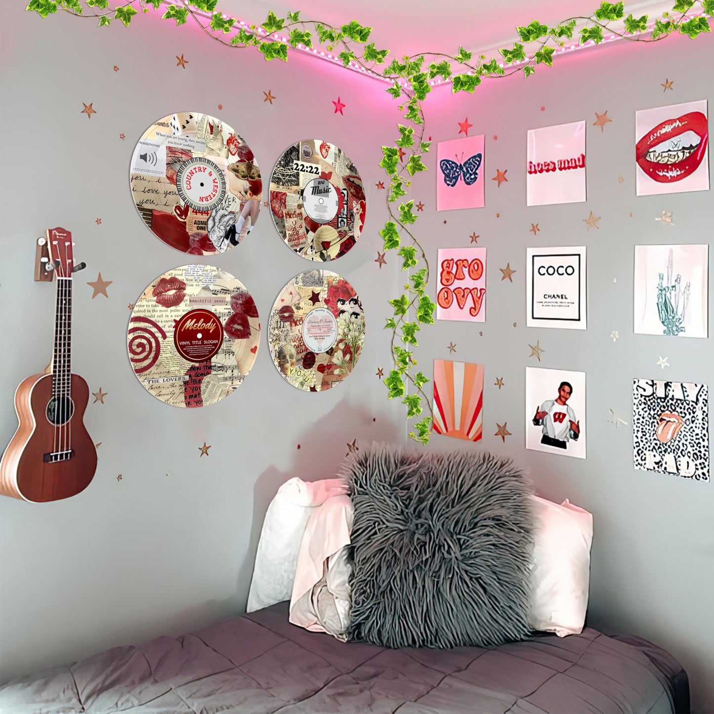TracyArt Hippie Decor, Posters for Room Aesthetic - Y2K Decorations, Record Decor, 4 Pcs 12"