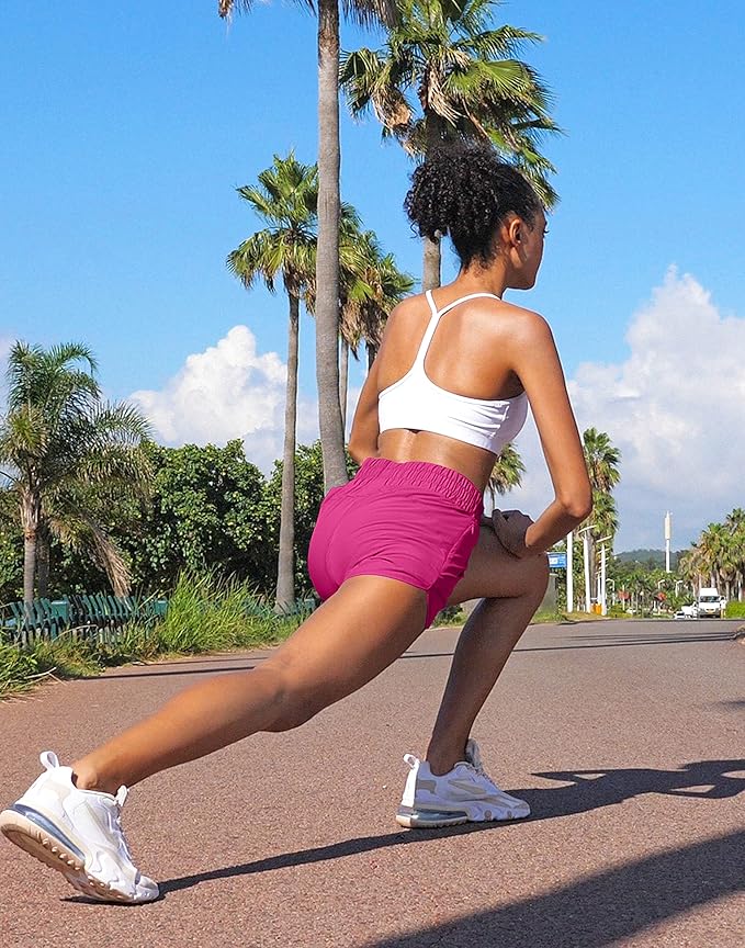 SANTINY Women's Running Shorts with Zip Pockets High Waisted Athletic Workout Gym Shorts for Women with Liner