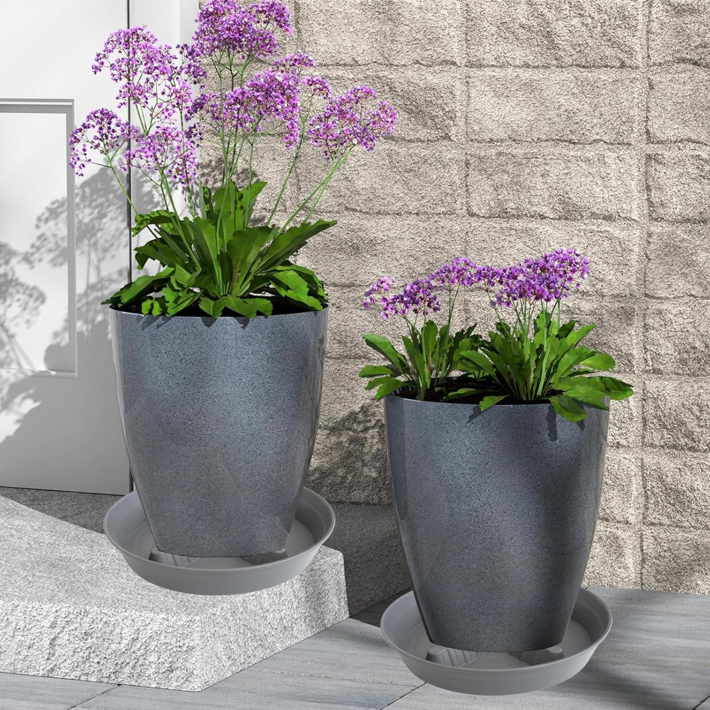 Feyvdzv 4 Pack Plant Saucer 10 inch, 8 12 14 17 inch, Plant Stand Plastic Plant Saucers for Indoors Outdoor, Heavy Duty Flower Plant Risers for Inside Pots, Pot Saucers for Plants, Grow Bags Saucers