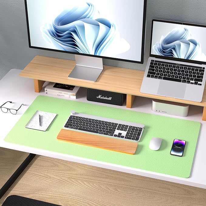 Aothia Leather Desk Pad Protector, Mouse Pad, Office Desk Mat, Non-Slip PU Leather Desk Blotter, Laptop Desk Pad, Waterproof Desk Writing Pad for Office and Home (23.6" x 13.7", Foam Green)