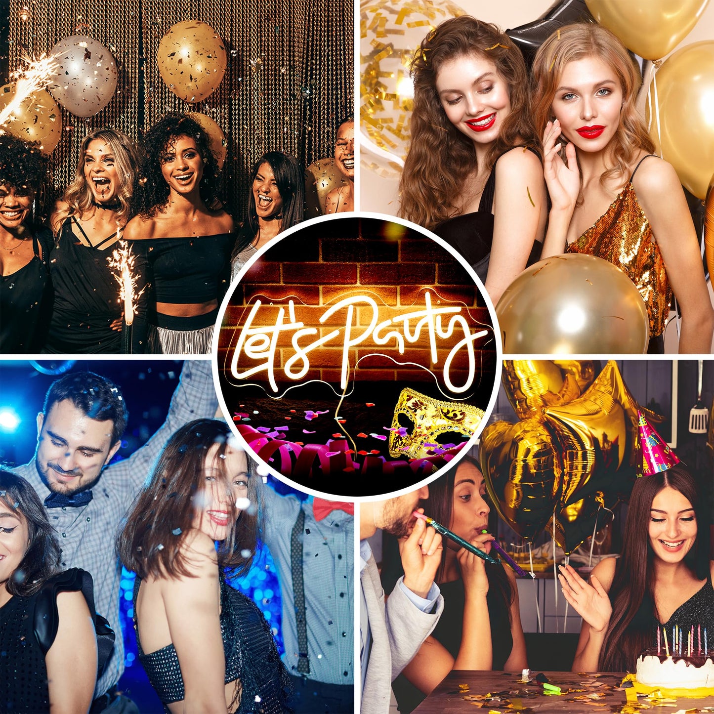 Let's Party Neon Sign for Party Decorations Let's Party LED Signs Neon Lights Sign for Party Backdrop Wall Decor Proposal Decorations Bachelorette Party Engagement Party Birthday Party Wedding Party 21.7×10.4 Inch (warm white)