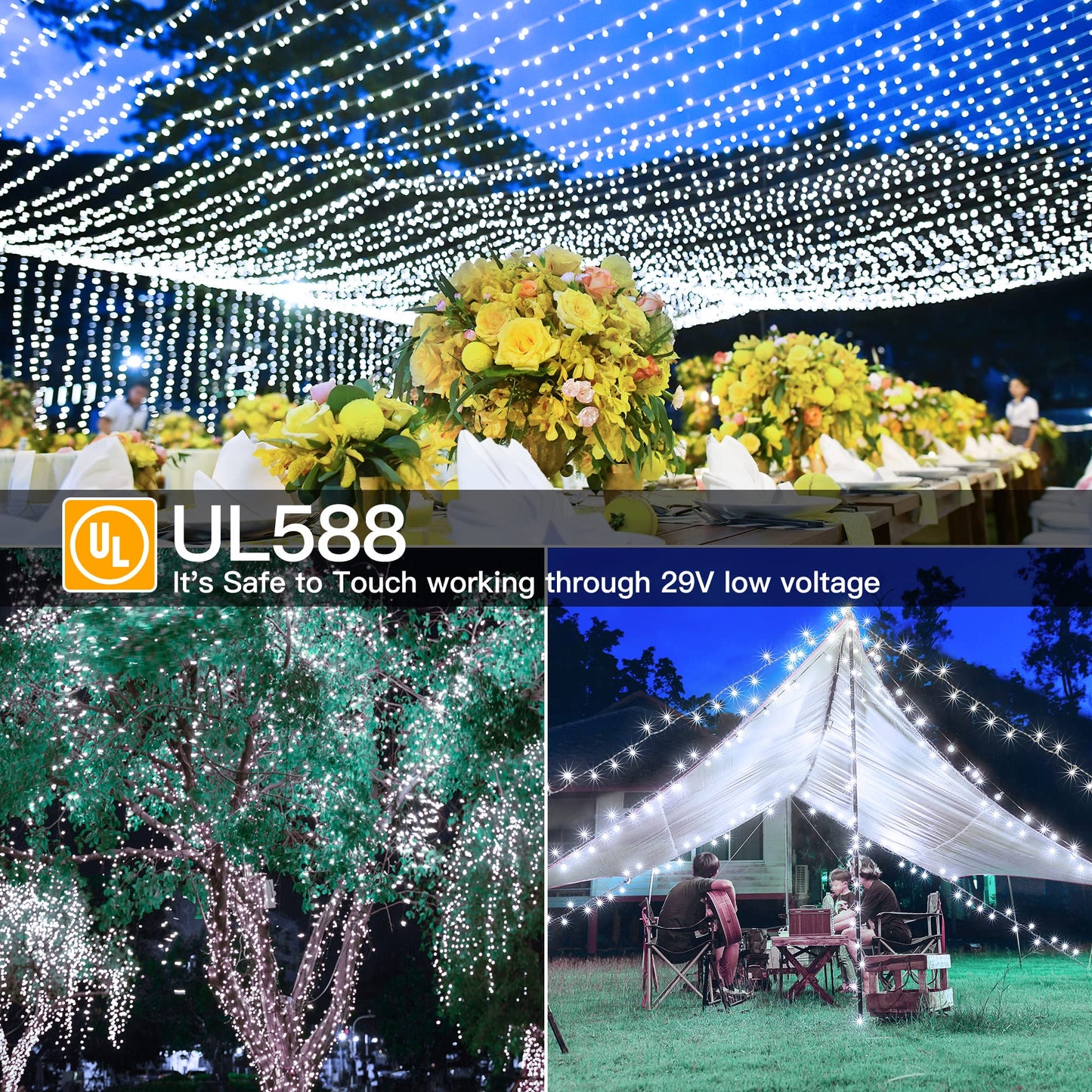 Ollny Christmas Lights Outdoor 800LED 262FT, Cool White Plug in Fairy Light with Remote, 8 Modes Waterproof Timers Dimmable LED String Lights for Indoor House Outside Bedroom Patio Balcony