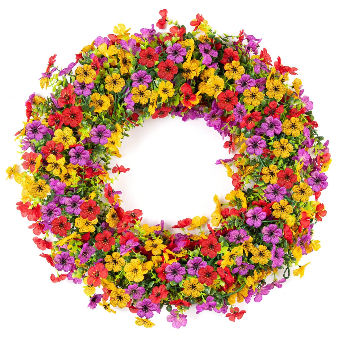 Artificial Flowers Garland Ivy, 4 Pack 5.9 FT Spring Summer Decor UV Resistant Fake Mums Floral Vine Silk Daisy Hanging Flower for Home Garden Wedding Decor Photo Booth Backdrop(Red purple yellow)
