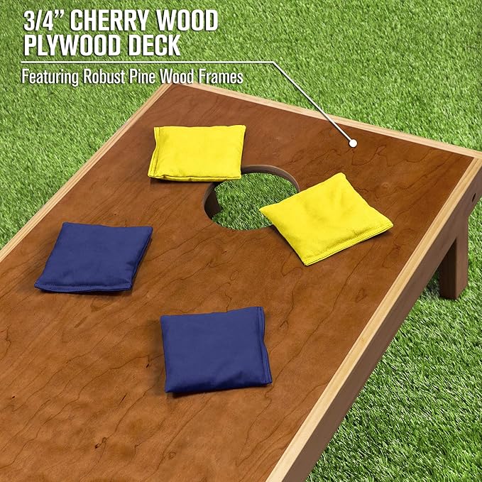 GoSports 4’ x 2’ Commercial Grade Cornhole Boards Set - Natural Wood Cornhole Boards, Choose from Different Bean Bag Color Combinations