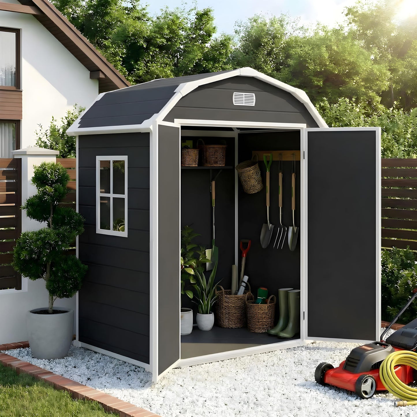 Shed, 6x4.5 ft Resin Storage Shed for Backyard, Durable All-Weather Storage and Sheds & Outdoor Storage, Large Outdoor Storage Box Style Outdoor Shed, Garden Resin Building, Black
