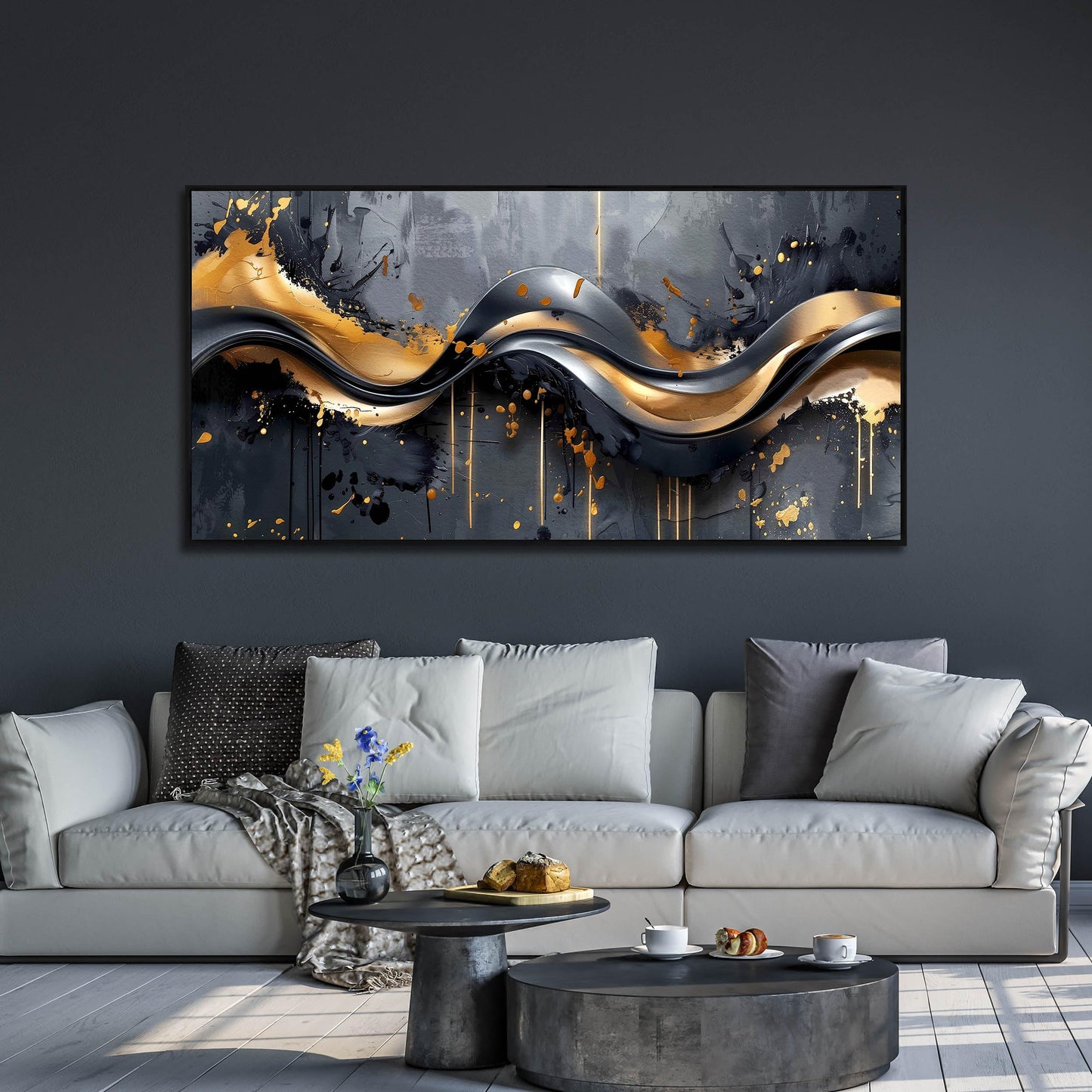 Elegant Black and Gold Wall Art 29" x 59" Canvas for Office Decor Living Room Stylish Large Artwork for Modern Art Pictures