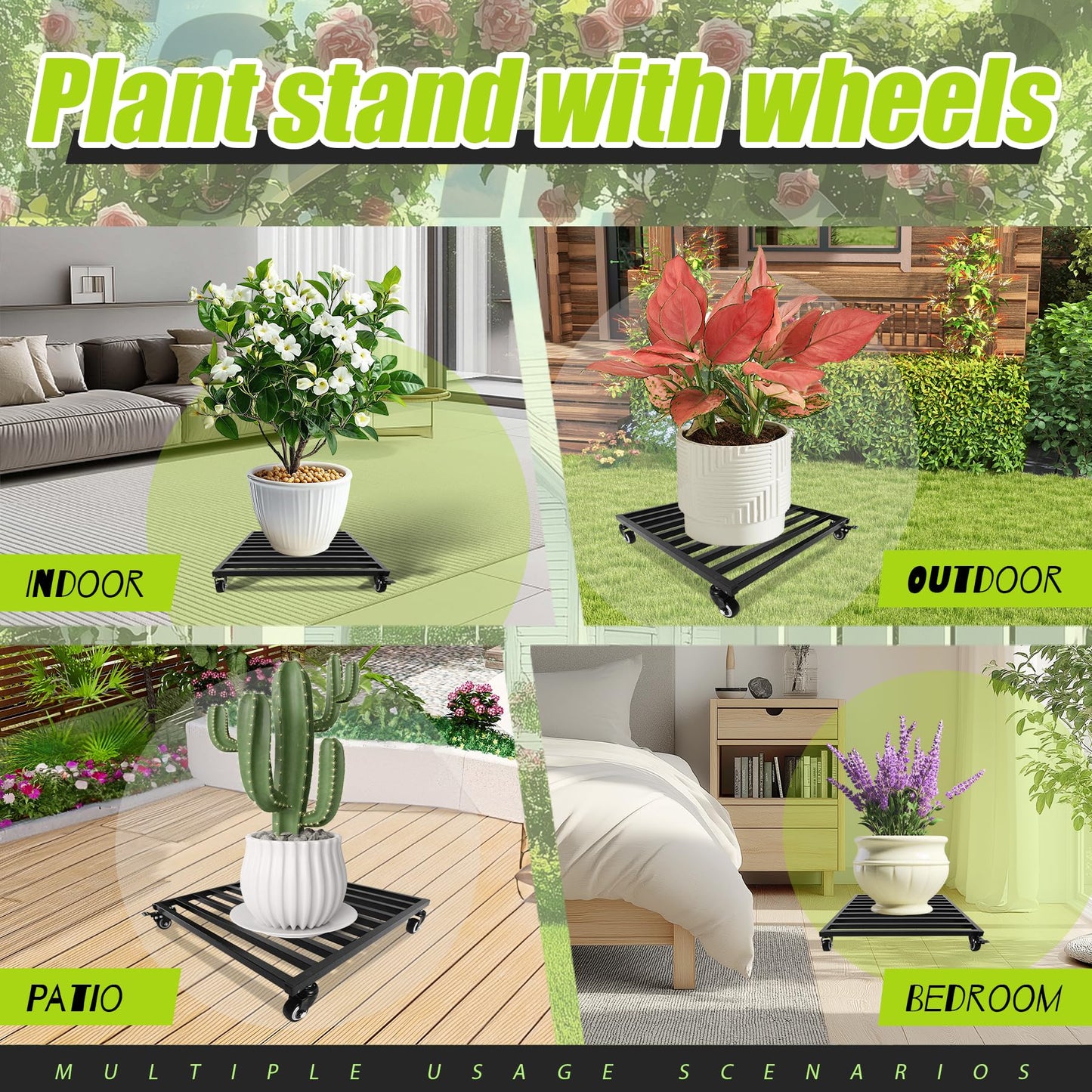 Fsehyue Plant Caddy with Wheels 20'' 2 Pack Metal Rolling Plants Stand Plant Dolly with Lockable Casters Aluminium Heavy Duty Pot Mover Rollers Indoor Outdoor Planter Trolley Holds up 400 Lbs Planter