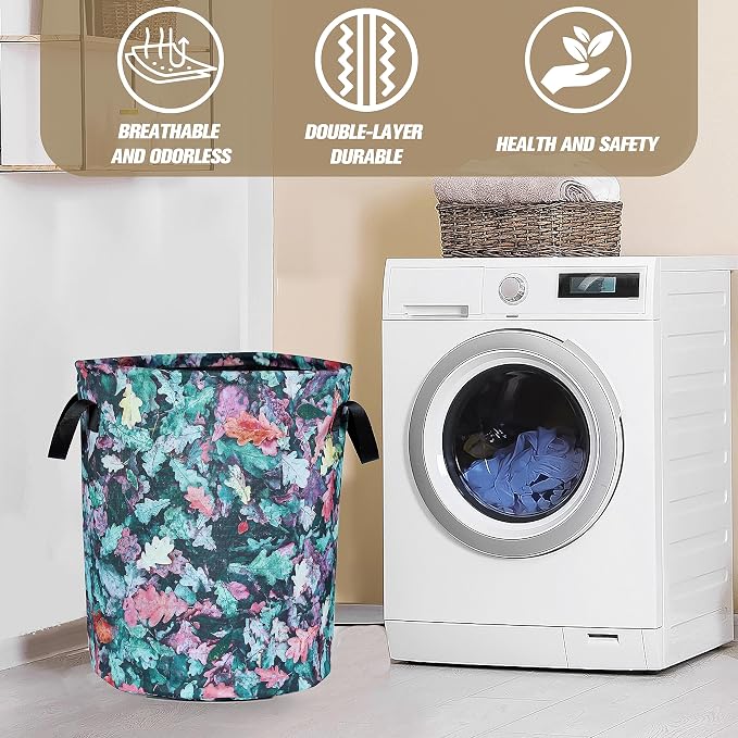 Camo Leaf Laundry Basket Color Foldable Oxford Cloth Funny Tote Bag Laundry Hamper Clothes Storage Bucket Organizer For Bathroom/Laundry Storage/Bedroom 17.7x13.7 Inch
