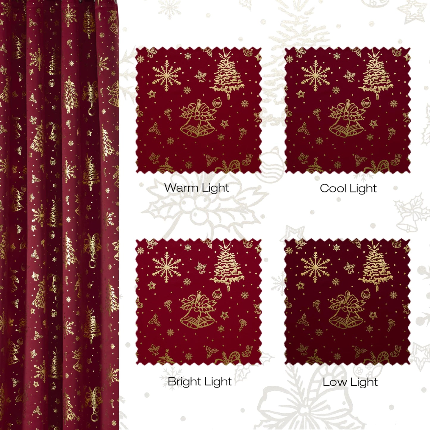 NICETOWN 2 Panels Christmas Red Curtains 52 x 84 Inch, Gold Foil Printed Grommets Drapes, Xmas Theme Window Treatment for Holiday Home Decor, Set of 2 Christmas Style Curtain Panels