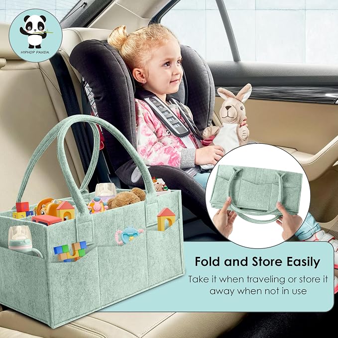 HIPHOP PANDA 2-Pack Diaper Caddy Organizer - Nursery Storage Bin & Car Organizer for Diapers, Wipes, and Baby Essentials - Dual-Color Solid Set (Grey/Green), Large Size