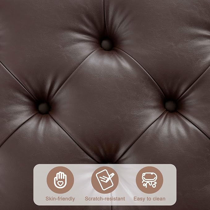 Weture 35 Inch Extra Large Storage Ottoman Coffee Table, No Assembly Required, Oversized Square Ottoman with Storage, Tufted Upholstered Ottomans Coffee Table for Living Room (Leather, Brown)
