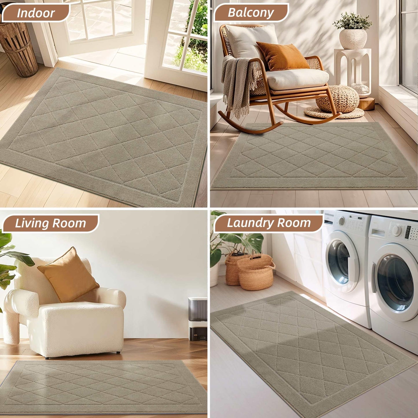 BEQHAUSE Dirt Trapper Door Mat 20" x 32", Doormat Non-Slip Entryway Rugs Washable, Dog Door Mat Stain Resistant and Absorbent Welcome Floor Mat for Front Back Door, Mud Wet Shoes & Paws, Beige
