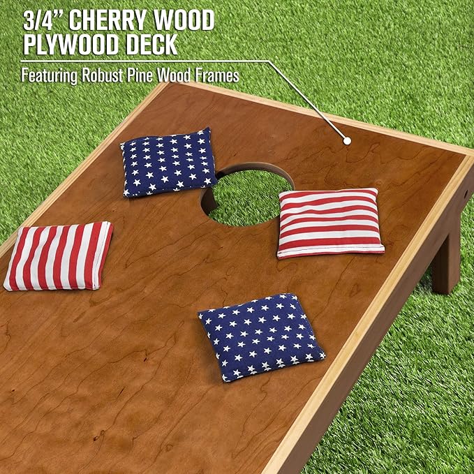 GoSports 4’ x 2’ Commercial Grade Cornhole Boards Set - Natural Wood Cornhole Boards, Choose from Different Bean Bag Color Combinations