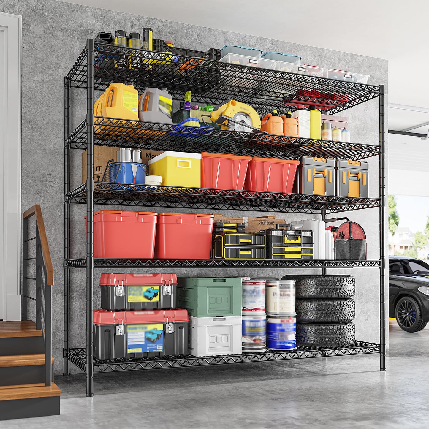 REIBII 55.5" W Storage Shelves 3200LBS Wire Shelving Unit 5 Tier Metal Shelving Garage Shelving 2PCS Heavy Duty Metal Shelves for Storage Rack Commercial Adjustable Pantry Shelf